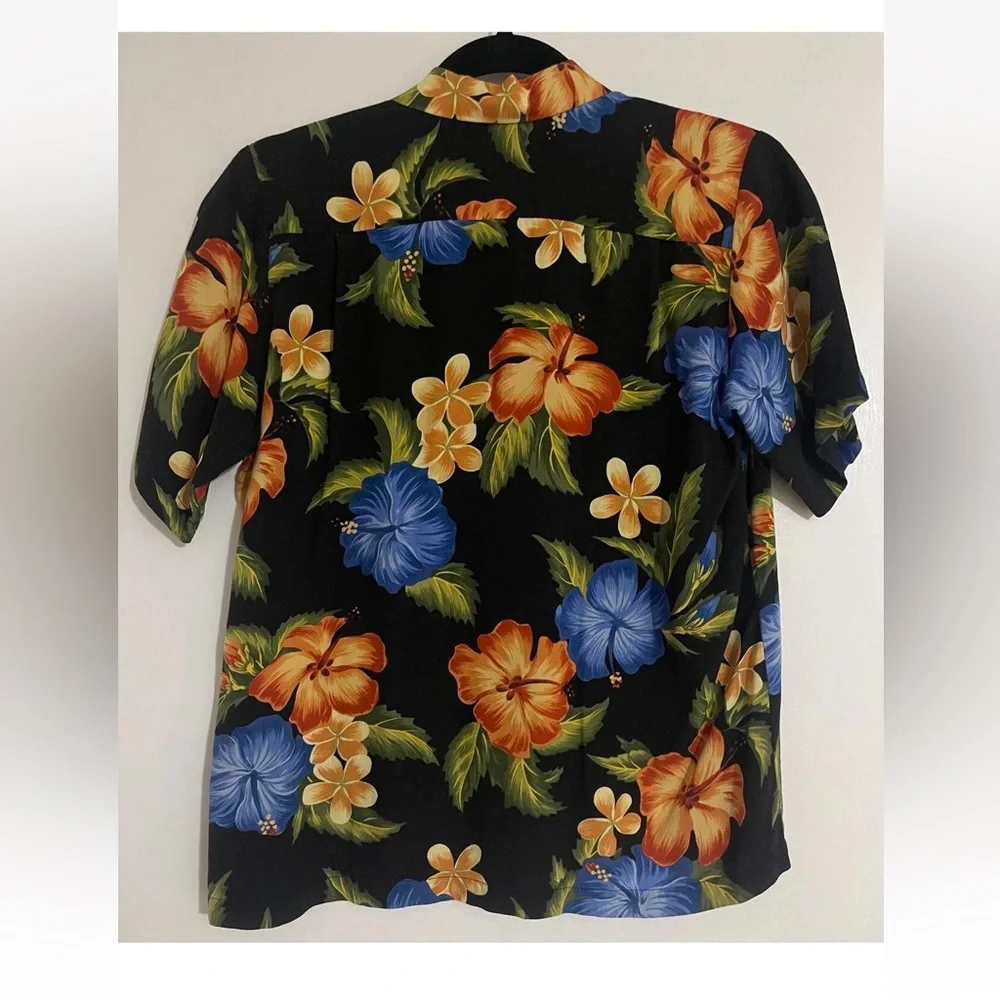 reyn spooner Kids Black Hawaiian Shirt with Blue, Yellow & Orange Floral Print
